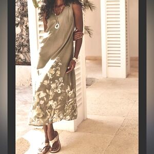 J.JILL PURE JILL WILDFLOWERS MAXI DRESS OLIVE GREEN THYME PRISTINE FLORAL sz XS